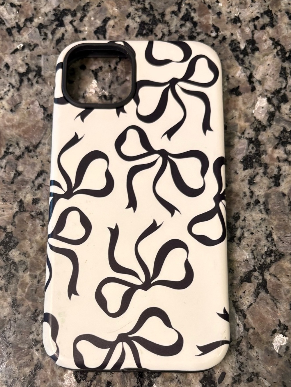 Black Bow Pattern on White iPhone 14 Plus Case